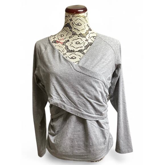 Sundance Maternity/Postpartum faux wrap ruched sided shirt gray size XL - Picture 1 of 8